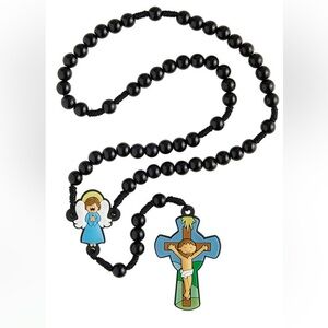 Boys Black beads corded Rosary with Boy Angel praying and Cross Catholic boys